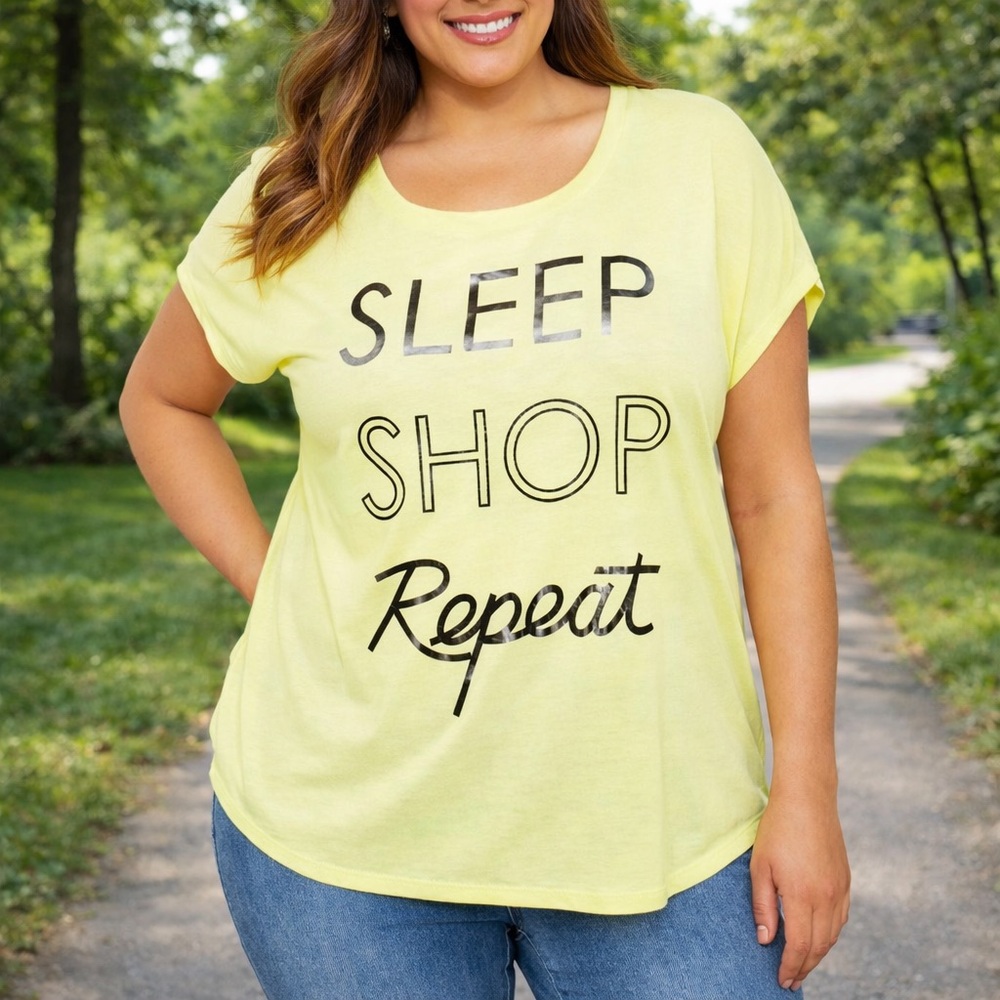 STYLE & CO “Sleep Shop Repeat” Sunny Lime Graphic Tee
